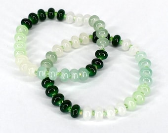 Handmade Green Glass Bead Stretch Bracelet, Elegant Peridot Spacers
