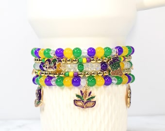 Mardi Gras Bracelet Collection | Purple, Green & Gold Beaded Jewelry