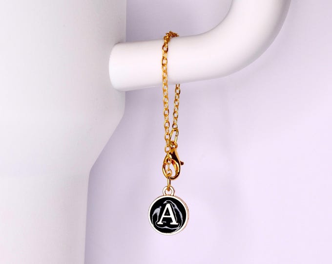 Black and Gold Personalized Tumbler Handle Charm with Initial