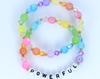 Rainbow Beaded Bracelet Set: Motivational Gold Accent Jewelry