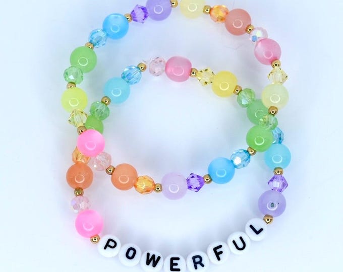 Rainbow Beaded Bracelet Set: Motivational Gold Accent Jewelry