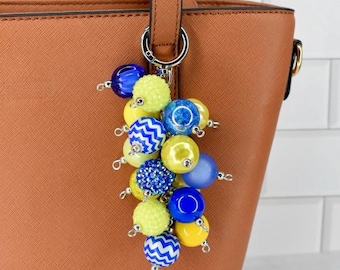 Blue and Yellow Beaded Bag Charm or Tumbler Straw Charm