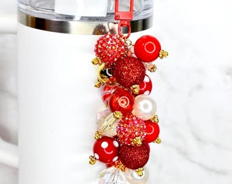 Red and Gold Tumbler Straw Bauble Charm