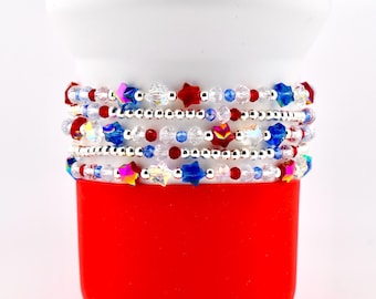 Red White and Blue Bracelet Collection: Patriotic Bling Beaded Bracelets