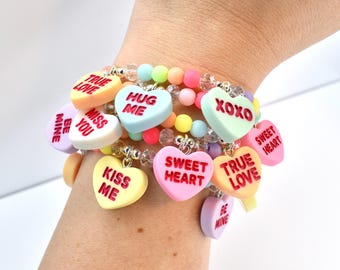 Candy Heart Charm Bracelet – Pastel Beaded Valentine's Jewelry