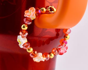 Orange Red Yellow and Gold Hibiscus Flower Tumbler Handle Charm Bracelet