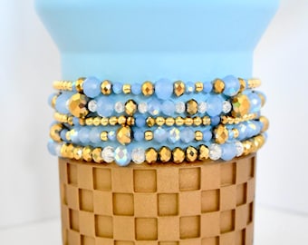 Sky Blue & Gold Bracelet Stack - 5 Piece Set