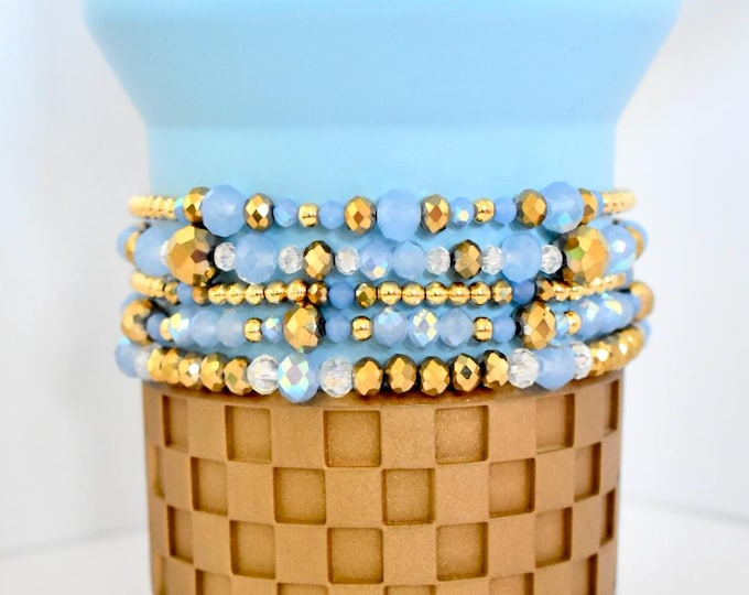 Messi Tumbler Bracelet Stack Messi Light Blue & Gold, Set of 5