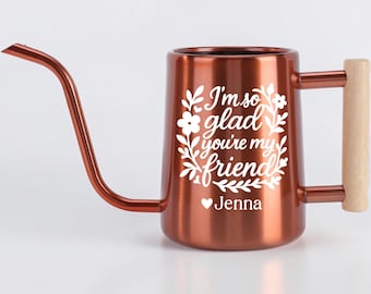 Personalized Watering Can | Floral Wreath, Wood Handle, Plant Lover Gift