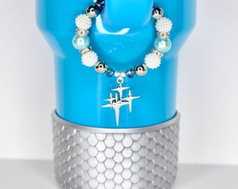 Turquoise Tumbler Handle Charm Bracelet with Silver Sparkling Accent Beads