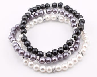 Simple Faux Pearl Beaded Bracelets with Sparkly Spacer Beads