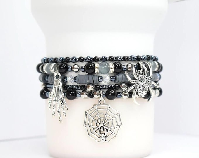 Deadly Damask Black & Grey Bracelet Stack for Tumbler or Wrist, Set of 5
