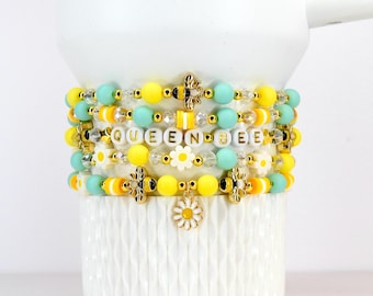 Yellow and Mint Bee Charm Bracelet Collection with Daisy Charm
