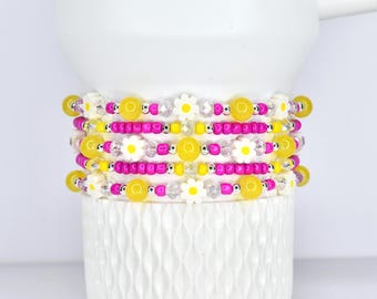 Yellow Pink Daisy Flower Bracelet Collection