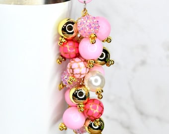 Pink and Gold Beaded Tumbler Straw Charm