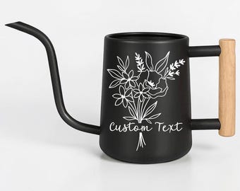 Gepersonaliseerde gieter met bloemenboeket en aanpasbaar naam- of woordontwerp