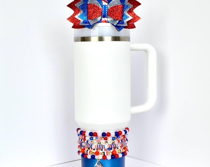 Patriotic Tumbler Accessory Set: Red White & Blue Cup Jewelry