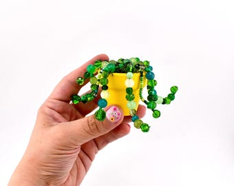 Handmade Beaded String of Pearls Plant | Mini Faux Succulent Desk Decor