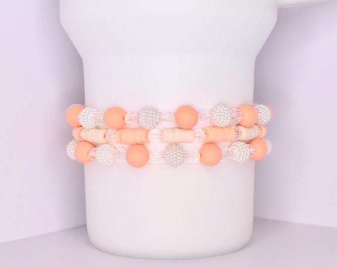 Peaches and Cream Bracelets: Orange & Ivory Accessory for Tumbler or Wrist