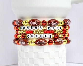 Kansas City Chiefs Bracelet Collection: Red Black and Gold Stackable Beaded Bracelets