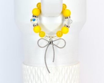 Daffodil Yellow Tumbler Handle Bracelet with Silver Bow Charm