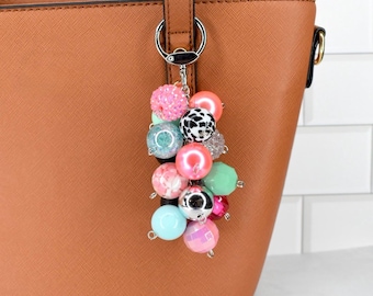 Pink and Blue Beaded Bag Charm or Tumbler Straw Charm