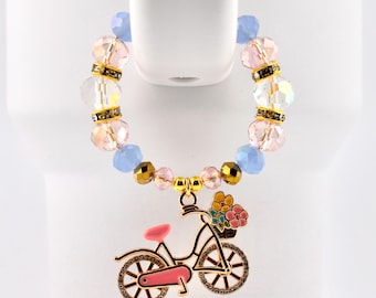 Tumbler Handle Bracelet with Rhinestone Bike Charm