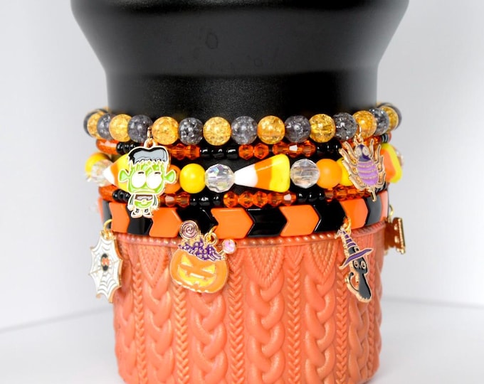 Halloween Charm Bracelet Stack for Tumbler or Wrist, Set of 5