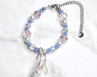 Glass Slipper Princess Bracelet with Blue Pink and Silver Accent Beads