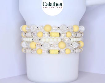 Sunshine Yellow and Pearl Bracelet Stack - 5 Piece Set