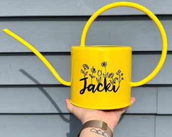 Personalized Yellow Watering Can with Floral Letter Accents
