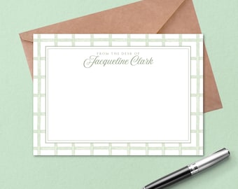 Custom Personalized Stationery with Sage Green Gingham Border | Editable Canva Template