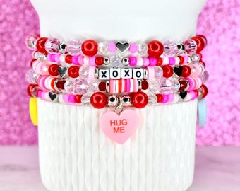 Red and Pink Bracelet Collection: Conversation Heart Charm Bracelets
