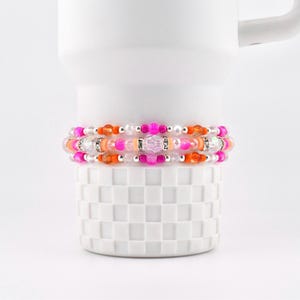 Peach Ginham Bracelet Collection: Pink and Orange Beaded Stretch Bracelets