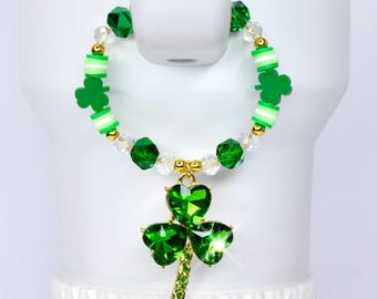Saint Patrick's Day Tumbler Handle Charm Bracelet with Rhinestone Shamrock