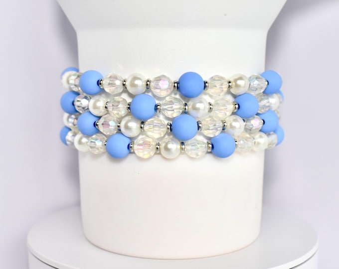 Baby Blue Pearl Beaded Bracelet Stack: Tumbler or Wrist Jewelry