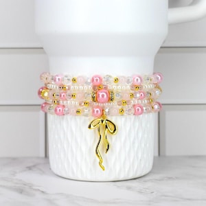 Pink Coquette Bow Chantilly Bracelet Collection: Pink, Gold and Pearl Beaded Bracelets