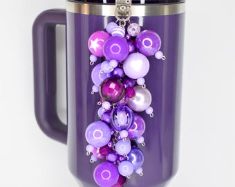 Purple Beaded Tumbler Straw Charm | Lavender and Plum Bauble with Silver Clasp