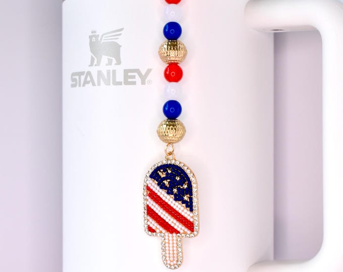 Patriotic Popsicle Tumbler Straw Charm