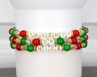 Naughty or Nice Christmas Bracelet Collection with Red, Green and Gold Beads