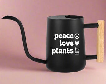 Peace Love Plants Watering Can: Retro Design, Gooseneck Spout