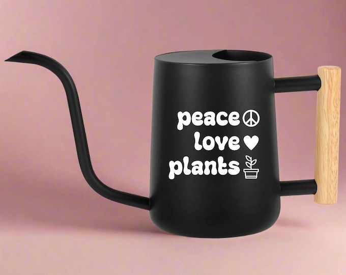 Peace Love Plants Watering Can: Retro Design, Gooseneck Spout