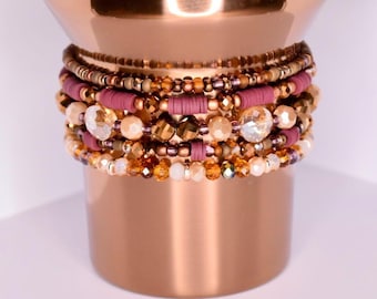 Rose Gold Bracelet Stack: Beaded Accessories for Tumbler or Wrist