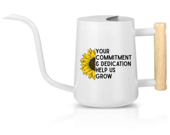 Personalized White Metal Watering Can with Wood Handle - Thank You for Dedication Quote