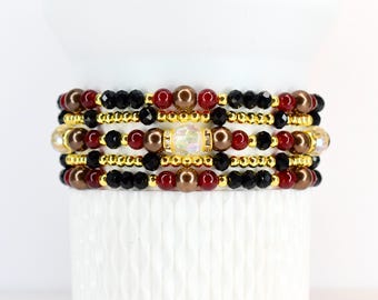 Black Snakeskin Luxe Bracelet Collection with Brown Accent Beads