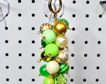 Green and Gold Beaded Bag Charm or Tumbler Straw Charm – St Patrick's Day Keychain