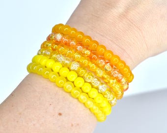 Yellow Beaded Stretch Bracelet | Minimalist Bead Stacking Bracelet