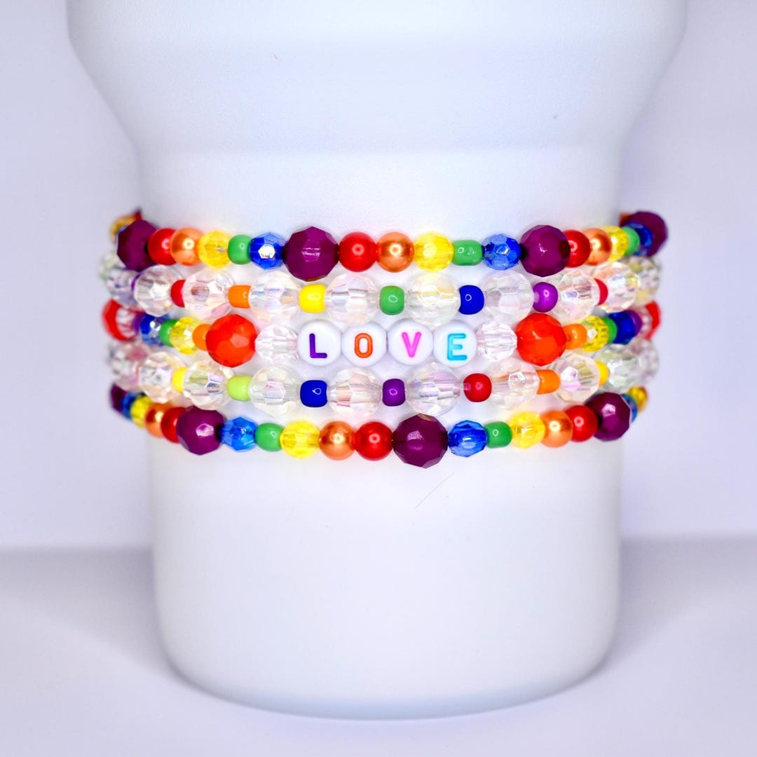 Pride Bracelet Stack: Rainbow Beaded Bracelets - Etsy