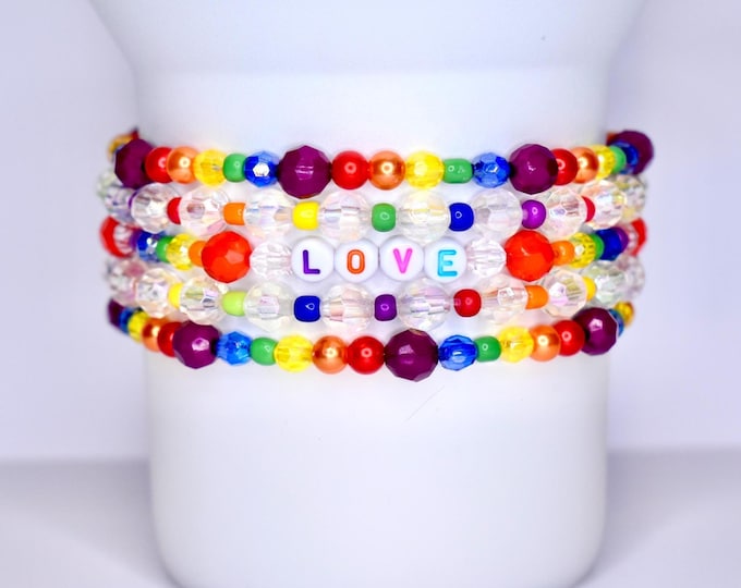 Pride Bracelet Stack: Rainbow Beaded Bracelets for Tumbler or Wrist
