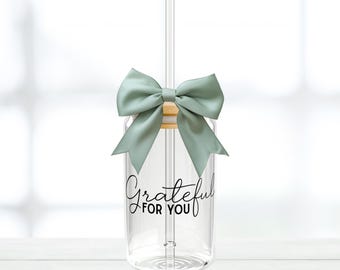 Grateful for You Glass Can Cup with Straw and Lid